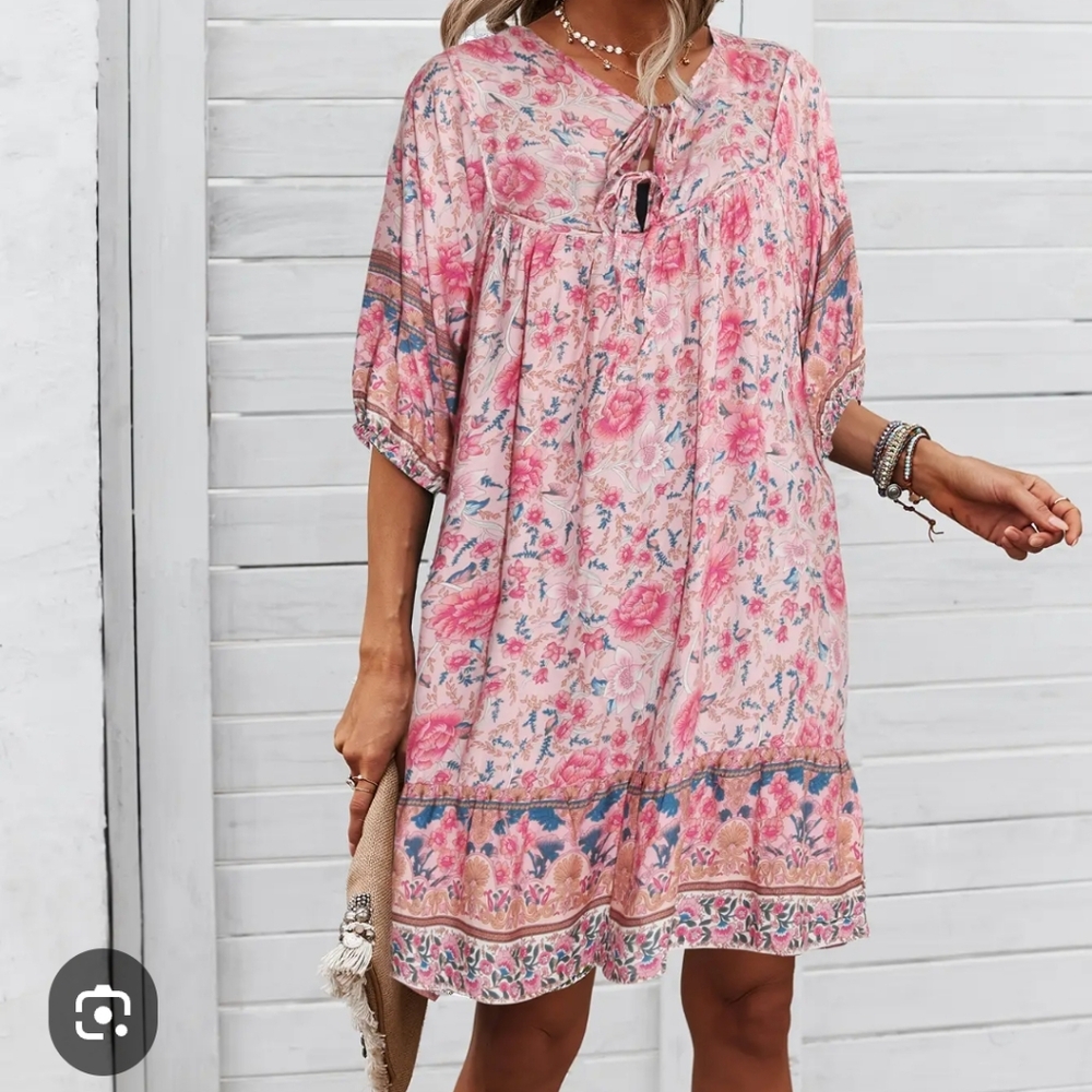 Halife Boho Floral Midi Shift Dress. Size L